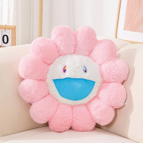 FIONOUT Pink Daisy Flower Pillow, Smile Face Plush Cushion, 23.6 Inch by FIONOUT