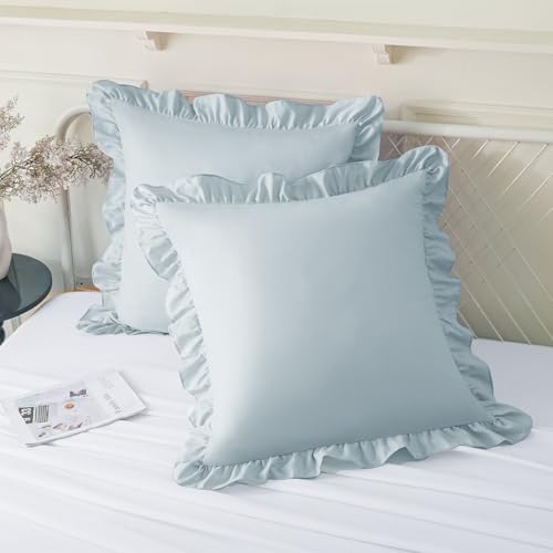KKJIAF 2 Pack Ruffle Pillow Cases 26x26 Inches, Dusty Blue by KKJIAF