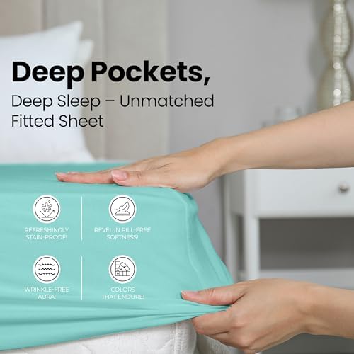 Full Fitted Sheet, Ultra Soft Fits Up to 15 Inch Deep Pocket, Spa Blue - Image 4