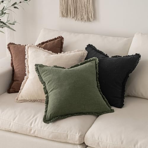 MIULEE Boho Linen Fringe Decorative Throw Pillow Covers Black 16x16 - Image 5