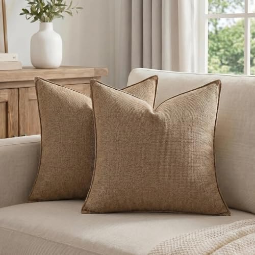 Fancy Homi Set of 2 Brown 18x18 Inch Soft Chenille Decorative Throw Pillow - Image 5