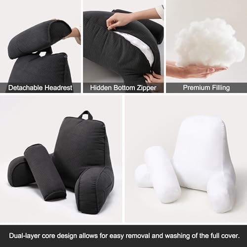 Corduroy Reading Pillow for Sitting Up in Bed, Bed Rest Backrest Pillow - Image 6