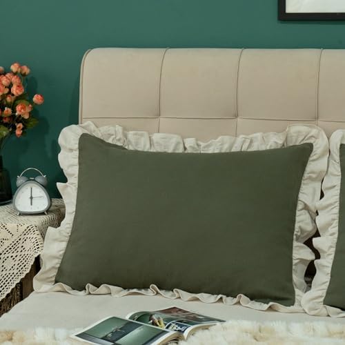 Pillow Shams Set of 2 Pure Cotton Champray Ruffled Edge, Thick and Solid Washed - Image 6