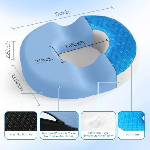 Donut Pillow Seat Cushion, Cooling Gel Memory Foam Chair Cushion, Light Blue - Image 2