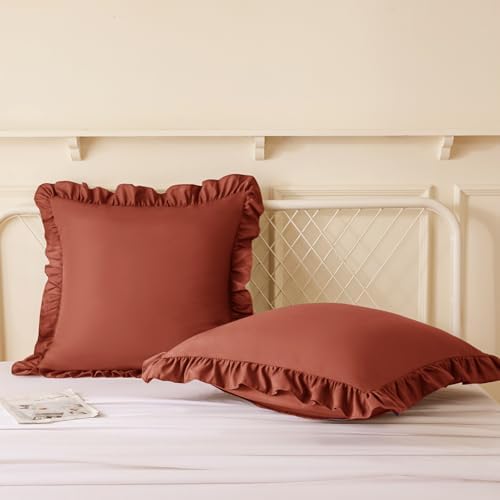 KKJIAF 2 Pack Ruffle Pillow Cases 26x26 Inches, Dusty Orange - Image 4