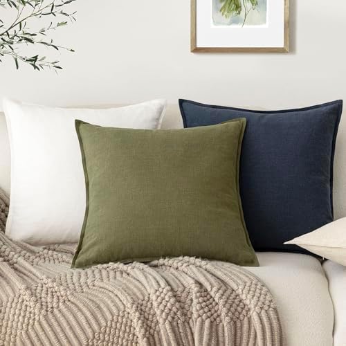 Foindtower Linen Solid Decorative Throw Pillow Covers 24x24 Olive Green - Image 5