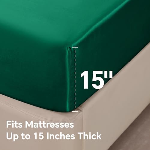 BEDELITE Satin Sheets King Size Bed Set, Dark Green, 4 Pieces - Image 6