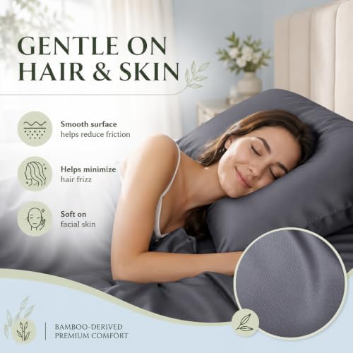 Pillow Cases Set, Rayon from Bamboo, Standard 20"x26" Dark Gray - Image 5