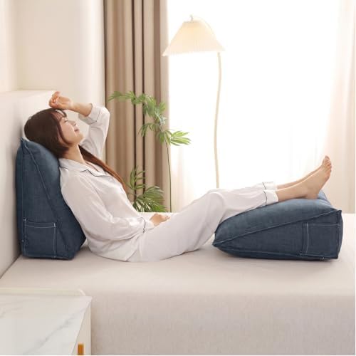 Triangular Reading Pillow with Side Pocket, Backrest Support Cushion - Image 3