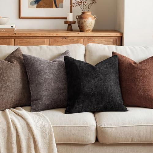 MIULEE Textured Chenille Throw Pillow Covers 20x20 Inch Black - Image 4