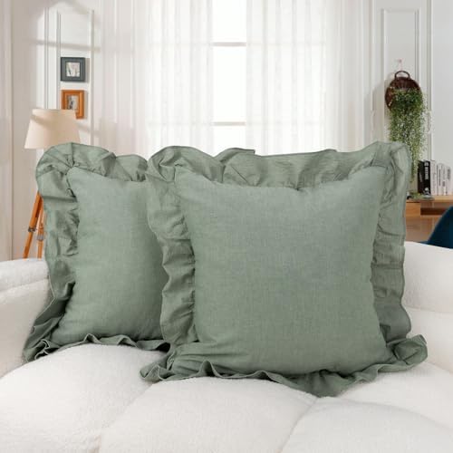 JoraLion Ruffled Throw Pillow Cover 20x20 Solid Green by JoraLion