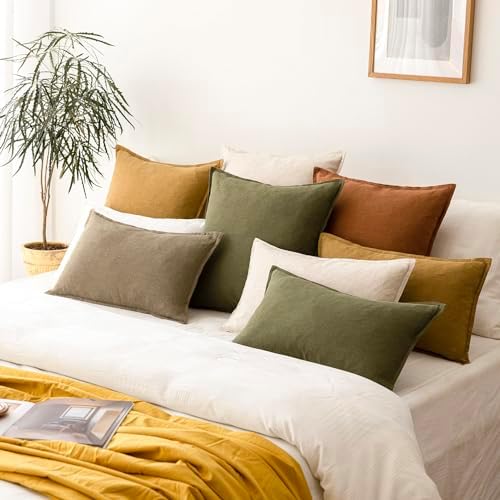 Foindtower Linen Solid Decorative Throw Pillow Covers 24x24 Olive Green - Image 7