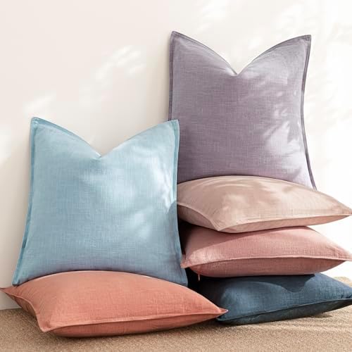 Foindtower Linen Solid Decorative Throw Pillow Covers 20x20 Light Purple - Image 6