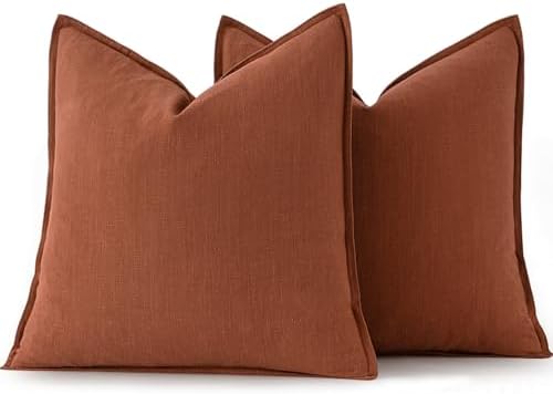 MIULEE Decorative Linen Pillow Covers 18x18 Inch Rust - Image 6
