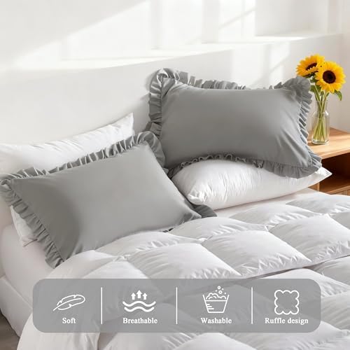 Ruffled Queen Pillow Shams, 2 Pack, 20x30 Inches, Smoke Grey - Image 4