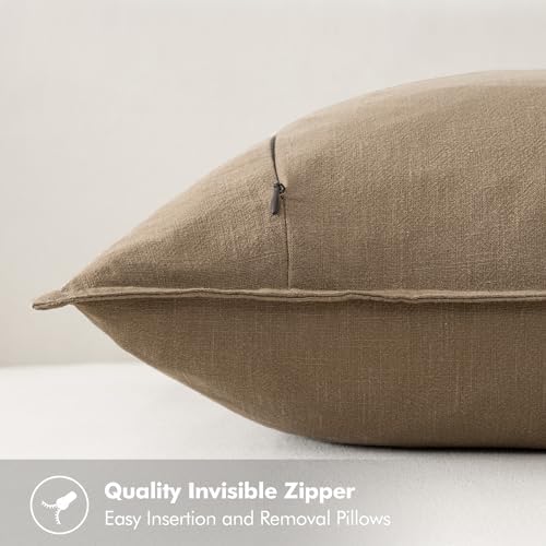 MIULEE Khaki Boho Linen Decorative Pillow Covers 18x18 Inch Pack of 4 - Image 4