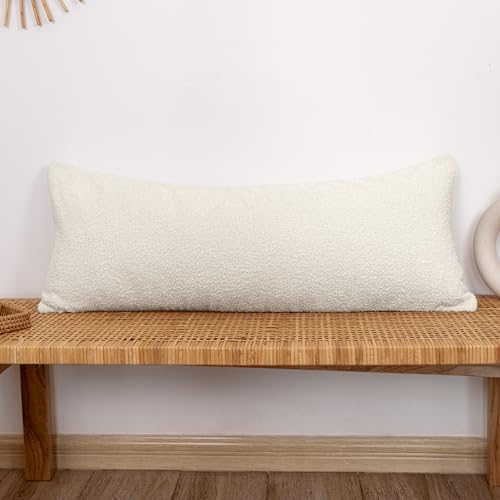 JoraLion 14x36 inch Boucle Lumbar Pillow Cover, Cream Woven Texture Neutral by JoraLion