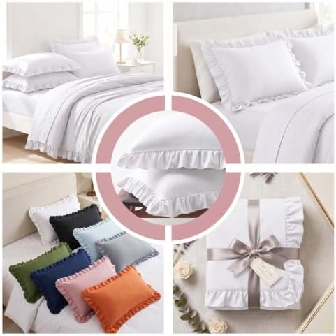 Set of 2 Brushed Microfiber Ruffle Pillow Cases King Size White - Image 4