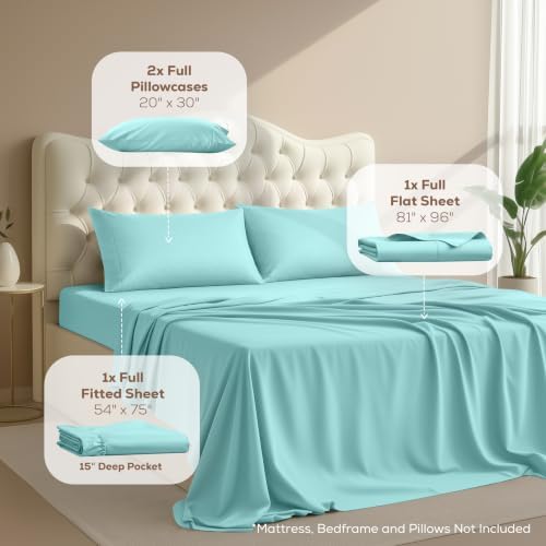 Full Sheets Set, 4 Pieces 16" Deep Pocket Hotel Luxury Bed Sheets, Spa Blue - Image 2