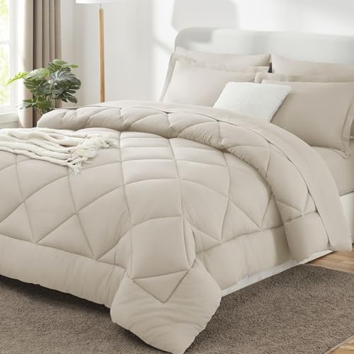 CozyLux Queen Comforter Set 88"x88" Beige by CozyLux