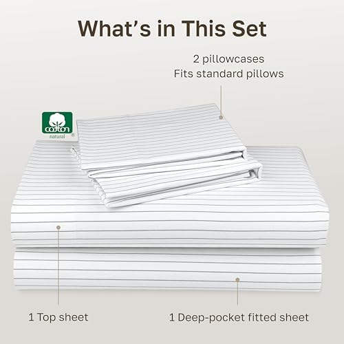 California Design Den 100% Cotton Sateen Full-Size Sheets, Pinstripe Print - Image 4