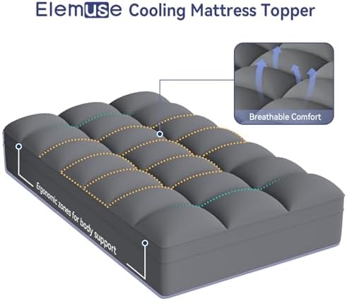 ELEMUSE Twin Grey Mattress Topper, Thick Pillow Top Mattress Pad Cover - Image 2
