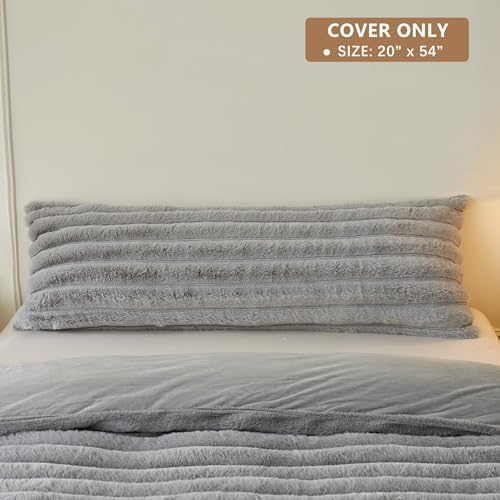 MEGO Body Pillow Cover 20x54, Fluffy Wide Ribbed Faux Rabbit Fur - Image 2