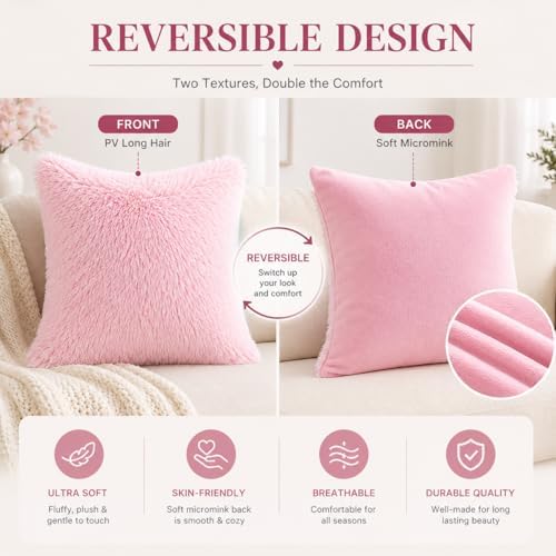REAFORT Long Hair Faux Fur Euro Sham Cover 26"x26", Hidden Zipper - Image 4