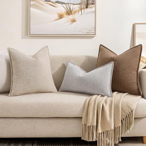 decorUhome Hazel Taupe Textured Linen Throw Pillow Covers 18x18 Set of 2 - Image 5