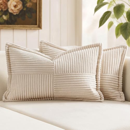 MIULEE Decorative Lumbar Throw Pillow Covers 12x20 Inch Beige 2 Pack by MIULEE