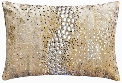The HomeCentric Decorative Ivory & Gold 12"x20" Lumbar Pillow Cover, Velvet by TheHomeCentric