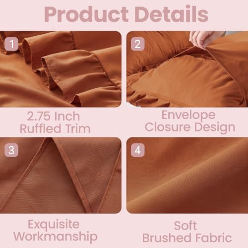 Set of 2 Brushed Microfiber Ruffle Pillow Cases Standard Tangerine - Image 3