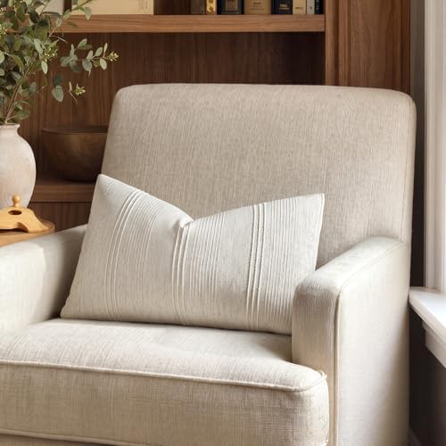MIULEE Lumbar Striped Throw Pillow Covers 12x20 Natural Beige 2 Pack - Image 6
