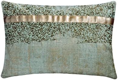 The HomeCentric Decorative Blue 12"x14" Lumbar Pillow Cover, Jacquard Beaded & by TheHomeCentric