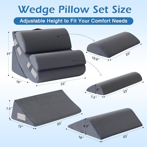 Ahpmeoa 6PCS Wedge Pillow Set for After Surgery, Sit Up Pillow, Plush Grey - Image 5