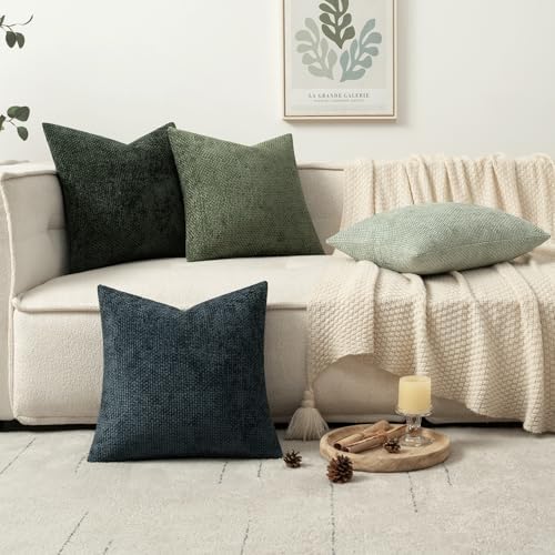 MIULEE Soft Decorative Chenille Pillow Covers Green Navy 18x18 Pack of 4 - Image 5