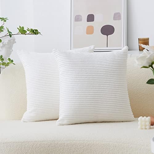Home Brilliant Pillow Covers 18x18 Striped Corduroy Velvet Cushion Covers Set by HomeBrilliant