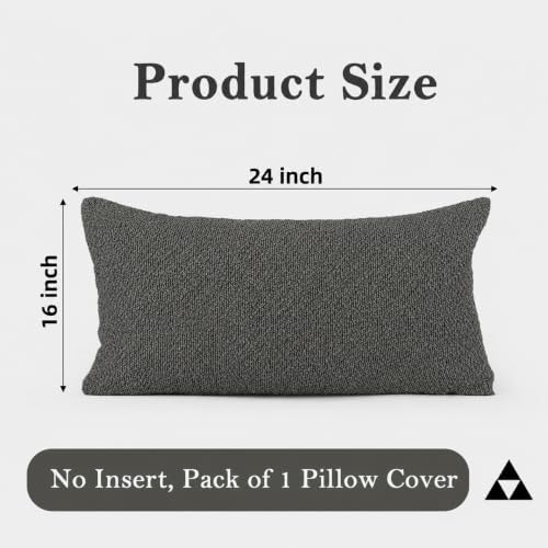 JoraLion 16x24 inch Boucle Lumbar Pillow Cover, Dark Grey Woven Texture Neutral - Image 4