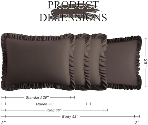 Ruffled King Pillow Shams, 2 Pack, 20x36 Inches, Dark Brown - Image 3