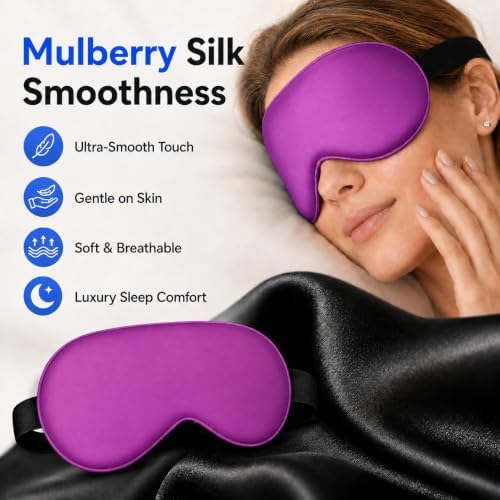 Silk Sleep Mask with 100% Mulberry Silk Cover, Adjustable Strap Night Eye Mask - Image 3