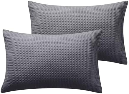 100% Cotton Waffle Pillow Shams Standard Size Set of 2, Dark Grey - Image 7