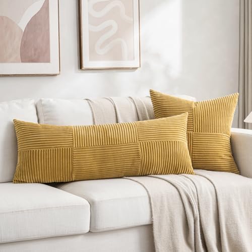 Fancy Homi 2 Packs Mustard Yellow Decorative Throw Pillow Covers 16x16 Inch - Image 5