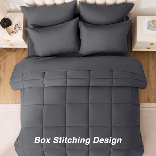 Love's cabin Queen Comforter Set Soot Grey, 7 Pieces Queen Bed in a Bag - Image 6