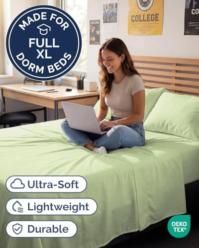 Full XL Sheets - 4 Piece Full XL Sheet Set - Breathable - Light Sage Green - Image 2