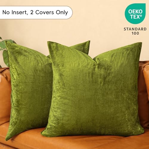 PHF Velvet Euro Shams 26" x 26", Olive Green, No Insert, 2 Pack - Image 2