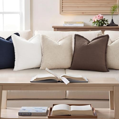 decorUhome Linen Fringe Black Throw Pillow Covers 20x20 Set of 2 - Image 6
