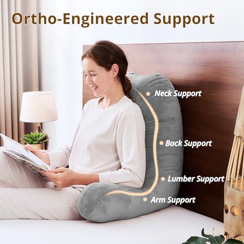 Sasttie Reading Pillow for Bed, Back Pillow for Sitting Up, Dark Grey - Image 5