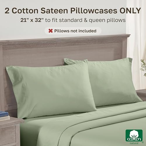California Design Den 600 TC Set of 2 Standard Pillowcase, Laurel Green - Image 3