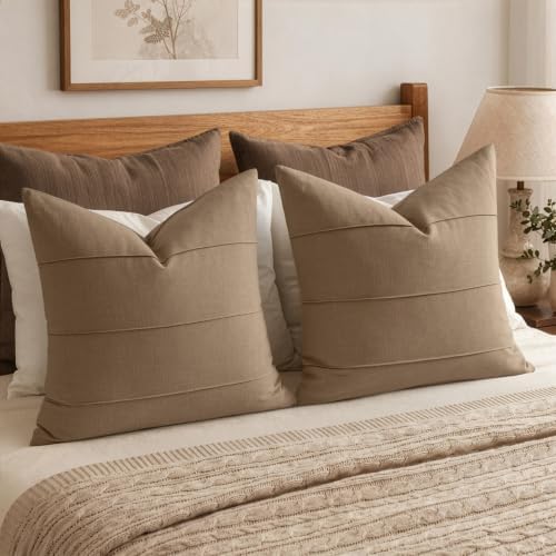 MIULEE Euro Decorative Linen Throw Pillow Covers 22x22 Coco Brown Striped - Image 2