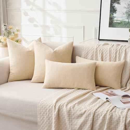 MIULEE Beige Chenille Couch Lumbar Throw Pillow Covers - Image 4